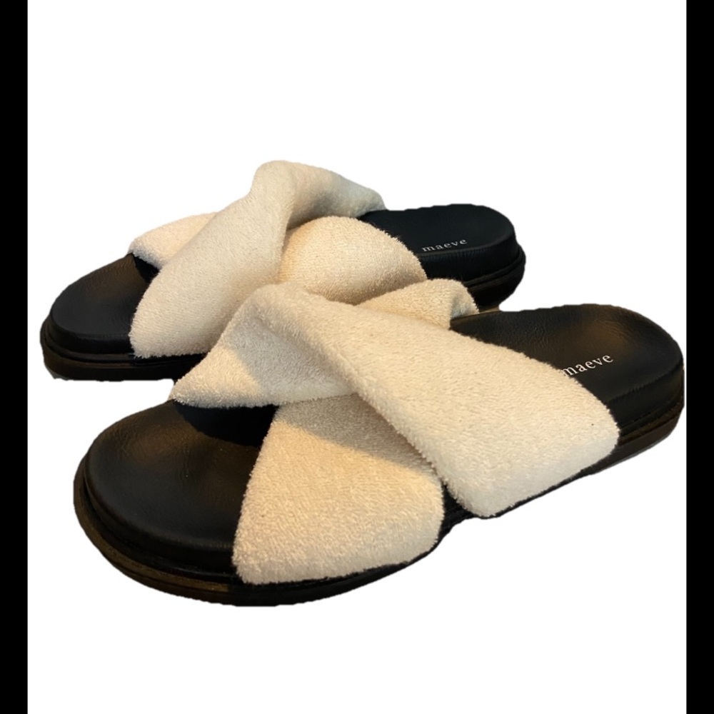 Maeve Cream and Black Women's terry cloth slides  8